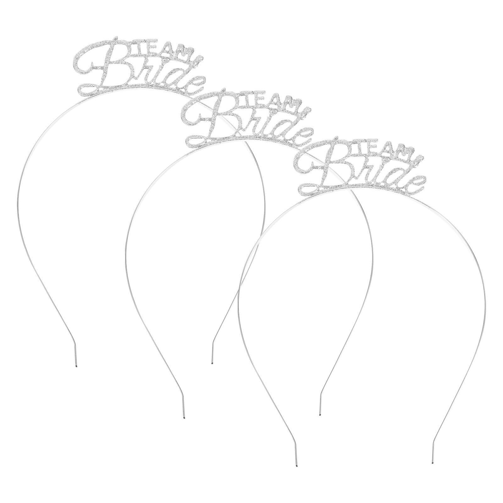 minkissy 3pcs Team Bride Tiara Headband Bachelorette Headbands Bridal Shower Hair Band Bridesmaid Headband Party Decorations Accessories for Women Girls (Silver)