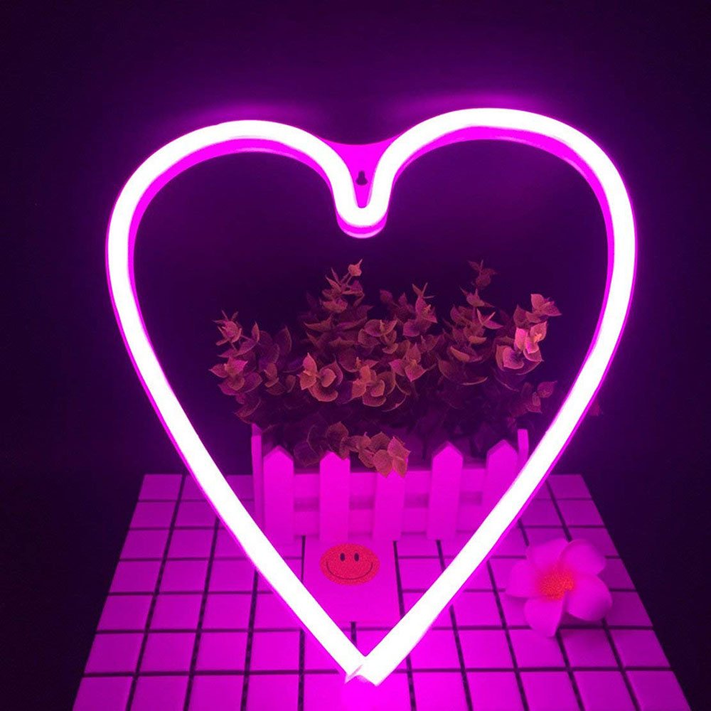 LED Neon Night Light, Wall Sconce Neon Decoration Lamp Fixture with Battery Box and USB for Living Room Bedroom Wedding Birthday Gift (Heart)