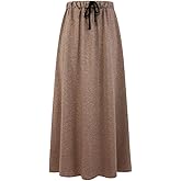 Ylingjun Womens Warm Fleece Lined Long Jersey Skirts Elastic Waist A Line Flared Winter Skirt
