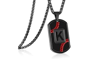 GWIZJ Baseball Initial A-Z Letter Necklace Dog Tag for Men Boys Son Boyfriend Stainless Steel Pendant Sports Athletes Jewelry Gifts 24 Inch Chain