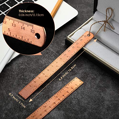 eBoot 2 Pack 6 Inch Brass Ruler Stainless Steel Ruler, Office School Supplies Ruler Rose Gold Measuring Tool (Rose Gold)
