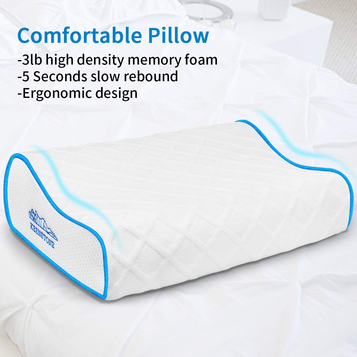 Keenstone® Kissen, Höheneinstellbares Memory Foam Kopfkissen, Orthopädisches Nackenstützkissen, Ergonomisches Nackenkissen für HWS waschbaren & hypoallergenen Bezug(50 x 30 x 11/8)