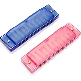 2 Pack Harmonica, 10 Hole Diatonic Harmonica Key of C | Translucent Harmonicas with Case, Musical Instrument for Beginners, Birthday Party Favors