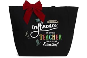 Frerdui Teacher Bag Appreciation Gifts for Women, Canvas Tote Bag with Removable Bowknot Clip for Birthday Christmas