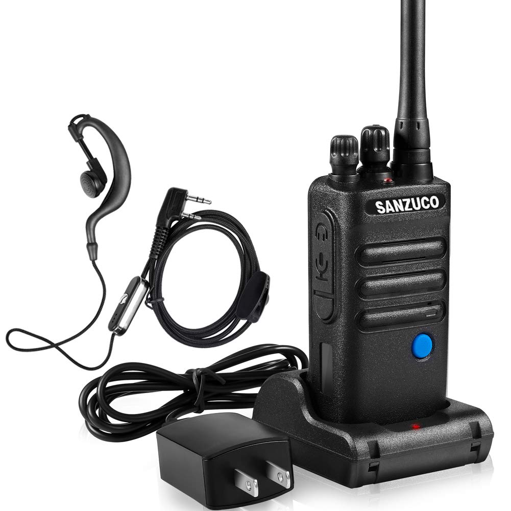 SANZUCO Long Range Rechargeable Two-Way Radios for Adults & 16 Channel Walkie Talkies with Earpiece and Mic Set (Pack of 2)