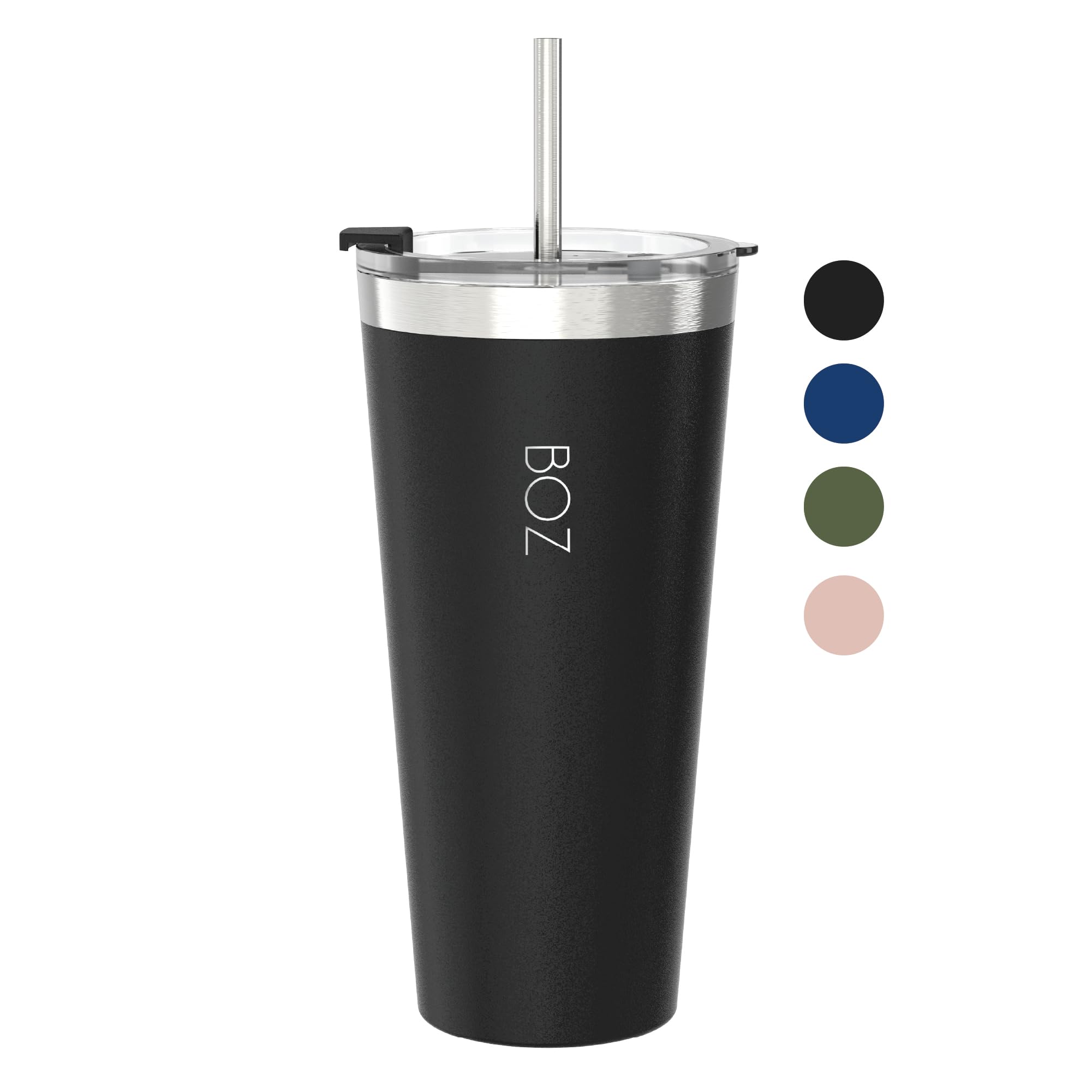 BOZ Insulated Tumbler Cup - Stainless Steel with Lid and Straw - Thermal Cup for Hot and Cold Drinks - BPA Free (650 ml / 22oz, Black)