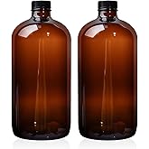 2 Pack 32 oz Amber Glass Boston Bottles with Phenolic Poly Cone Caps. Perfect Glass Brewing Bottles for Lab,Fermentation,Storing Kombucha,Brewing and Juicing.