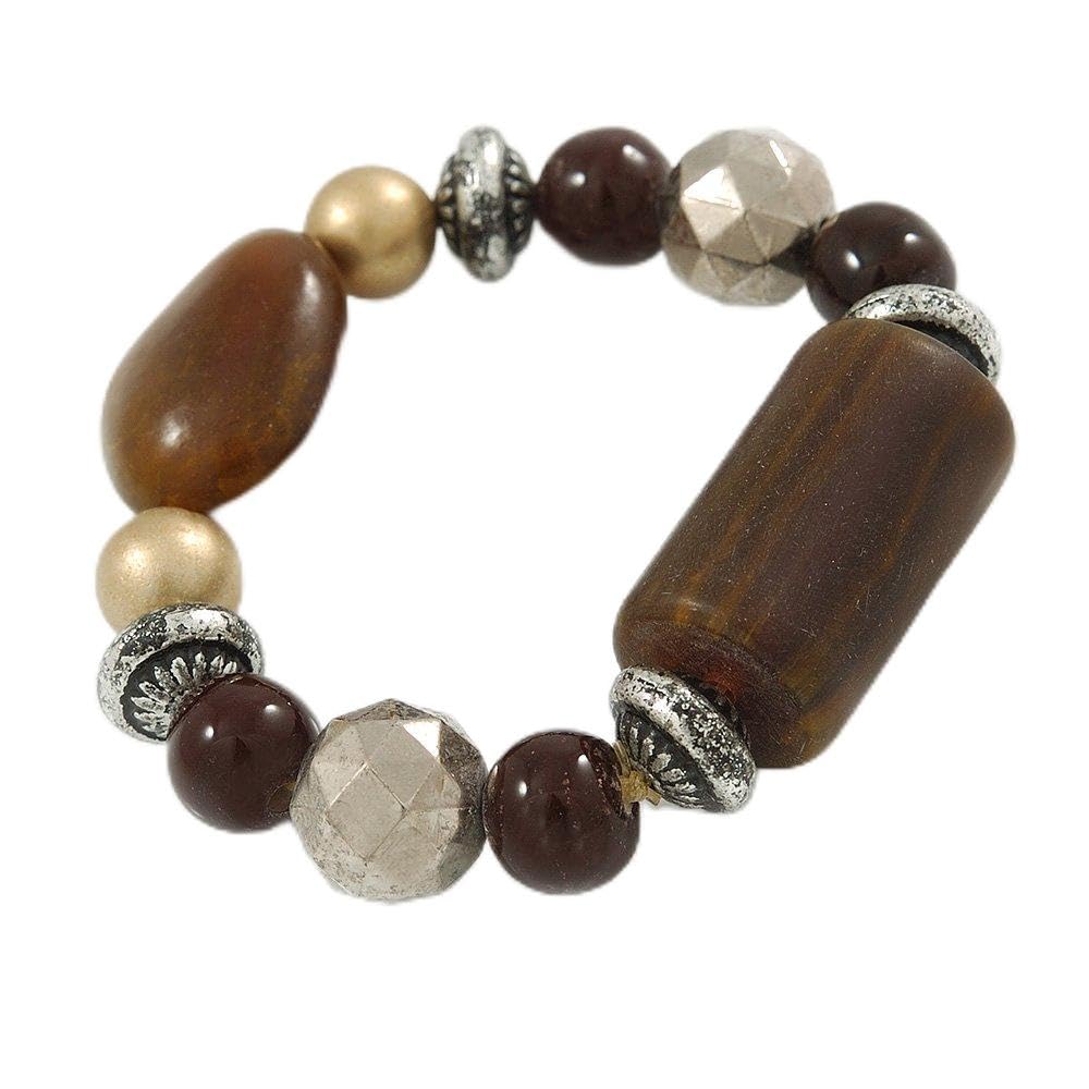Avalaya Gold/Brown/Silver Beaded Flex Bracelet - 18cm L (medium)