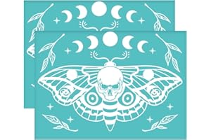 OLYCRAFT 2Pcs Self-Adhesive Silk Screen Printing Stencil Moon Phase Pattern Mesh Transfers Stencil Moth Skeleton Silk Screen Stencil for Painting on Wood DIY T-Shirt Fabric -7.7x5.5 Inch