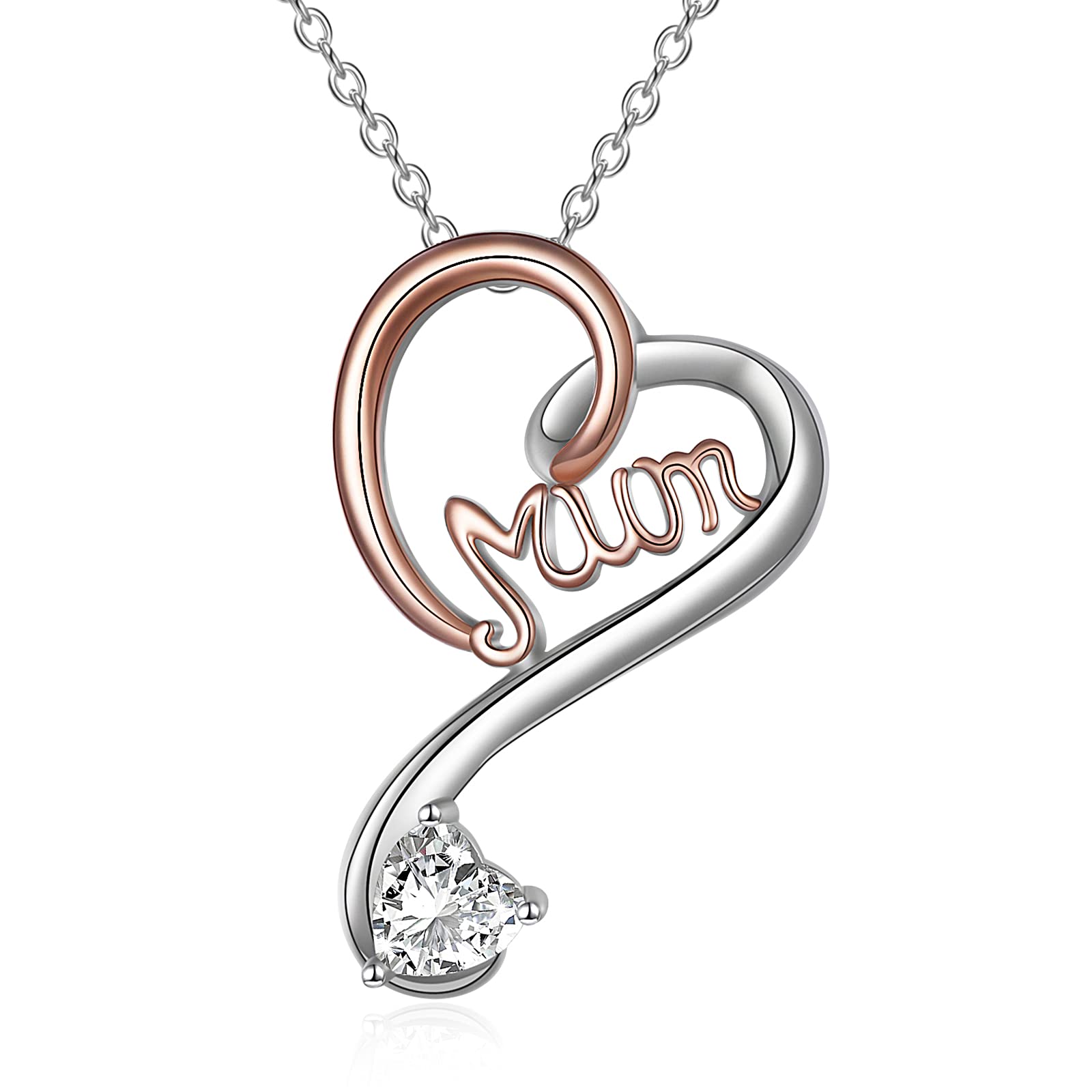 YFN Mother's Day Gifts Sterling Silver Mother Daughter Pendant Necklace Mum Daughter Jewellery for Women Girls (Mum Heart)
