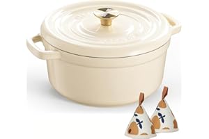 Overmont Cast Iron Dutch Oven - Dual Widened Handles -Enameled Pot with Cookbook - Heavy-Duty Enamel Cookware with Cotton Pot