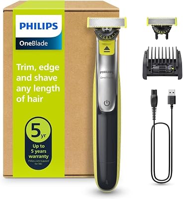 OneBlade 360 hybride Visage : rasoir/tondeuse à barbe électrique, avec innovation lames 360, 2 lames 360 pour le visage, 1 sabot réglable 5 en 1 (modèle QP2734/30)