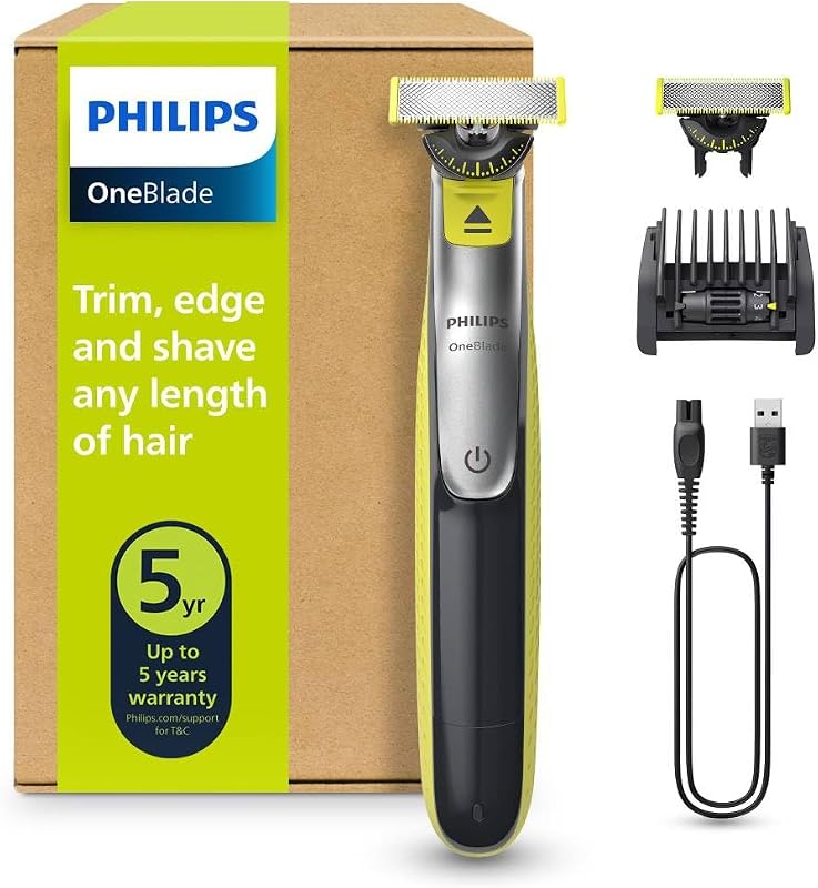 OneBlade 360 Face, Autentico Regolabarba e Rasoio Elettrico, con l'Innovativa Lama 360, 2 Lame 360 per il Viso, Pettine Regolabile 5 in 1 (Modello QP2734/30)