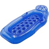 Poolmaster Riviera Wet/Dry Blue Pool Float Lounger, Inflatable Floating Lounge Chairs with Drop-Down Cooling Seat, Backrest and Cup Holder for Pool, Lake, River or Beach
