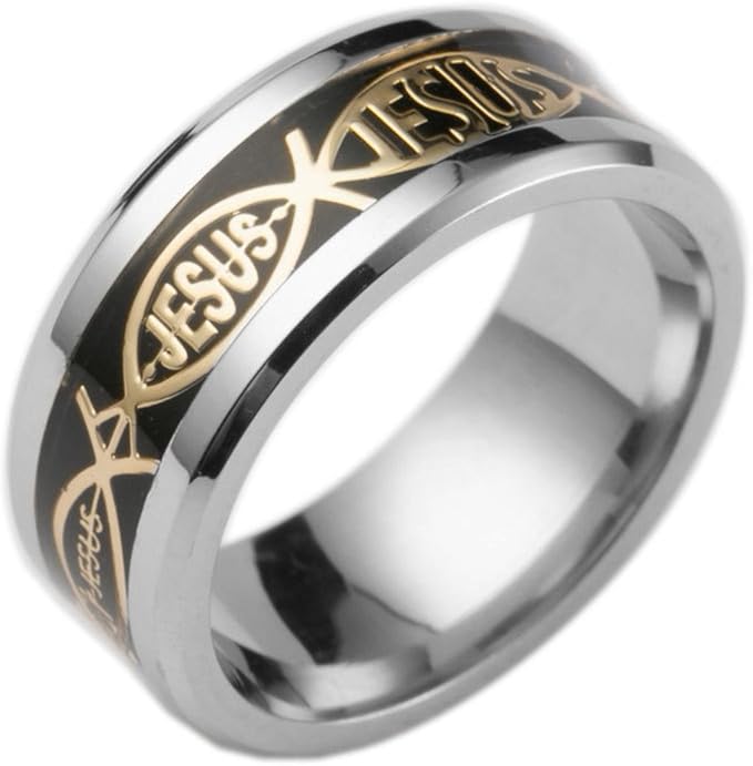 Ztuo Men 8mm Black Stainless Steel Carbon Fiber Engraved Christian