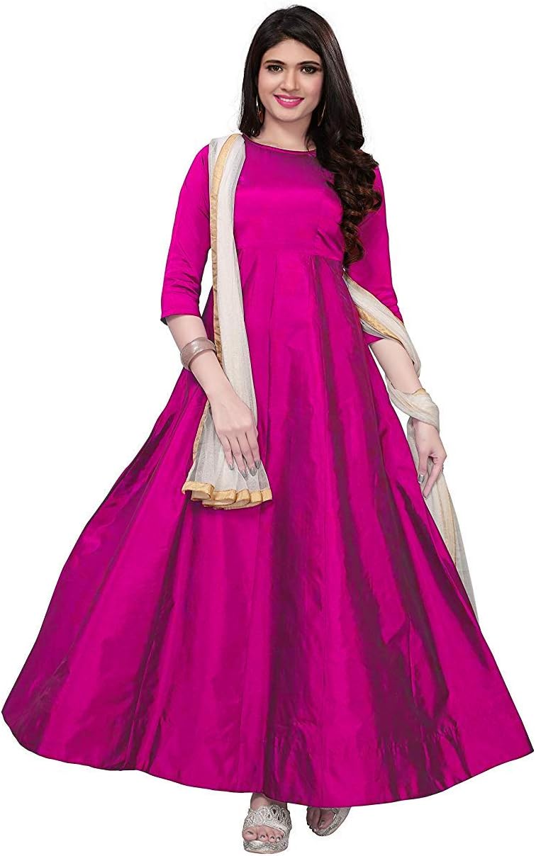 Fragrance Trendz Women's Tapeta Silk Anarkali Fancy Gown. (204_Free Size)
