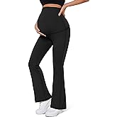 KEEPGYM Maternity Flare Leggings Over The Belly - Buttery Soft Pregnancy Bell Bottom Pants for Lounge Yoga Casual