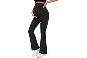 KEEPGYM Maternity Flare Leggings Over The Belly - Buttery Soft Pregnancy Bell Bottom Pants for Lounge Yoga Casual