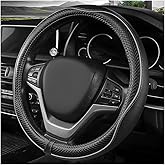 ZNDAW Car Steering Wheel Cover, 15 Inch Anti-Slip Breathable Leather Auto Steering Wheel Protector, Full Surround Soft Steering Wheel Cover for Men Women, Car Interior Accessories (Black & Gray)