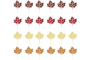 AROKIPPRY 24 Pcs Happy Thanksgiving Cupcake Toppers,Fall Maple Leaves Theme party cake topper，Thanksgiving Themed Party Decorations Supplies