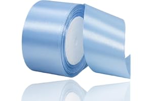 AHOMAME Light Blue Satin Ribbon 2 Inches x 25 Yards, Solid Color Fabric Ribbon for Gift Wrapping, Crafts, Hair Bows Making, Wreath, Wedding Party Decoration and Sewing Projects