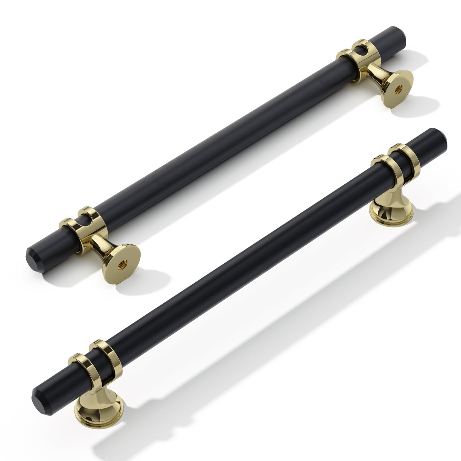 FURNIWARE Pack of 5 Cabinet Handles, Hardware Drawer Pulls, Zinc Alloy + Aluminum Kitchen Cabinet Door Handles Pull, 160mm(6.3 Inch) Hole Center Gold + Black