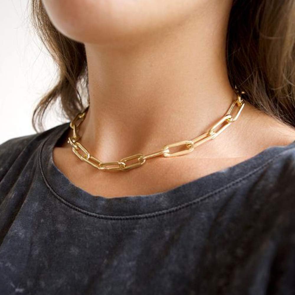 MONOOC Medallion Coin Choker Necklaces for Women, Layered Coin Neckalces for Women, Paper Clip Link Choker Necklace Rectangle Dainty 14K Gold Plated Tiny Beaded Oval Link Chain Necklace: Jewelry
