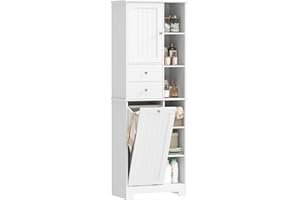 HOMCOM 67" Tall Bathroom Storage Cabinet, Slim Bathroom Cabinet with Tilt-Out Laundry Basket, Soft-Close Door, 2 Drawers and 