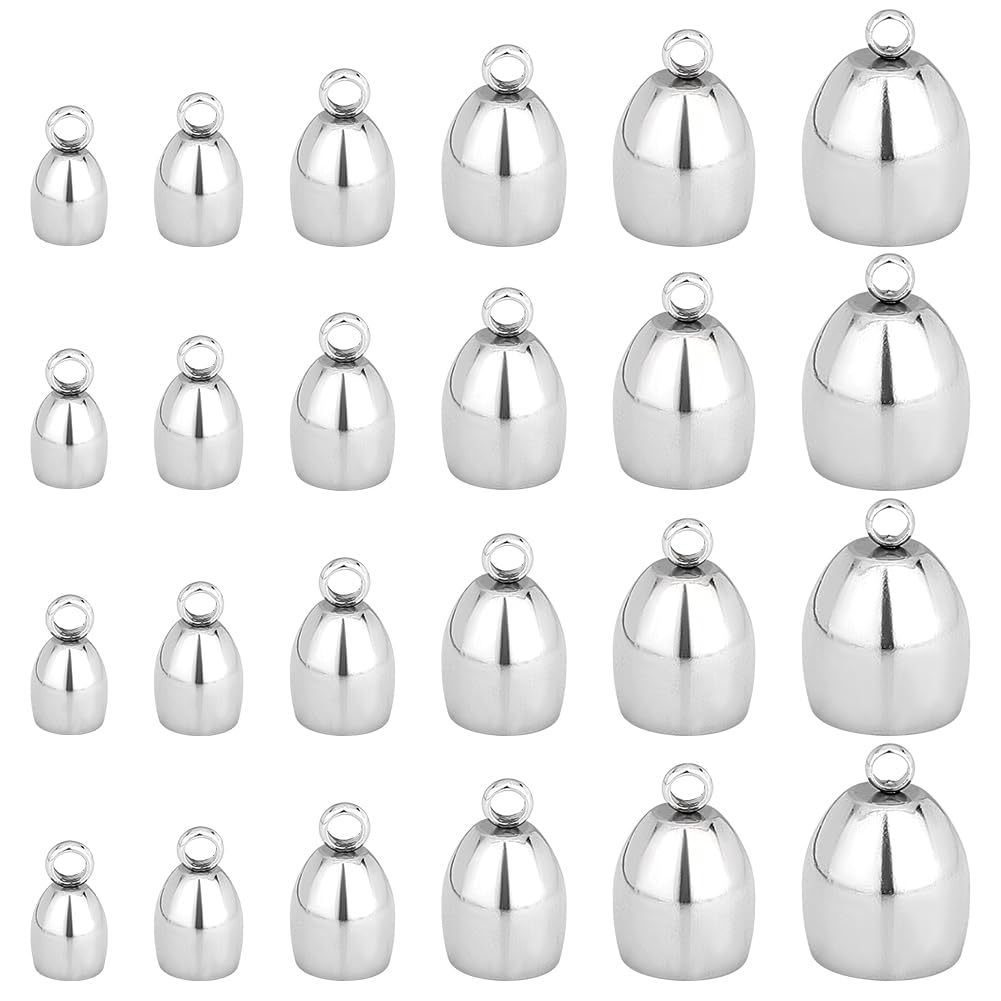 UNICRAFTALE about 24pcs 6 Sizes Stainless Steel Cord Ends Barrel Leather End Caps 3/4/5/6/7/8mm Inner Diameter Cord End Terminators Cord Finding for Jewelry Making Kit, Stainless Steel Color