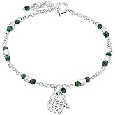 ADITA GOLD Malachite Bracelet for Women with Hamsa in 925 Sterling Silver - May Birthstone,Handmade Birthstone Bracelet for Women, Malachite Beads - Jewelry Gift for Her