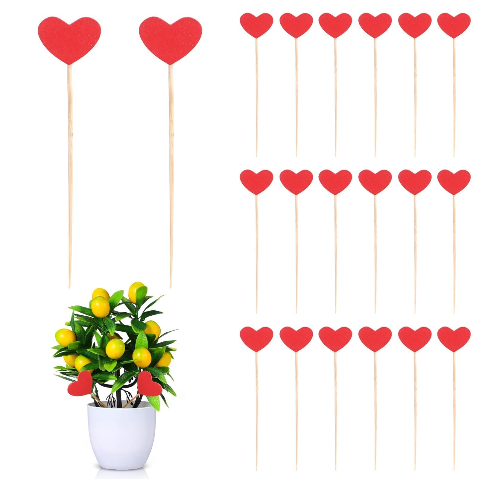 Cyrank 20PCS Wooden Plant Labels, Mini Heart Garden Stakes Decor Wooden Red Love Heart Garden Ornaments Stakes Wooden Plant Sign Tags Garden Markers for Small Plants