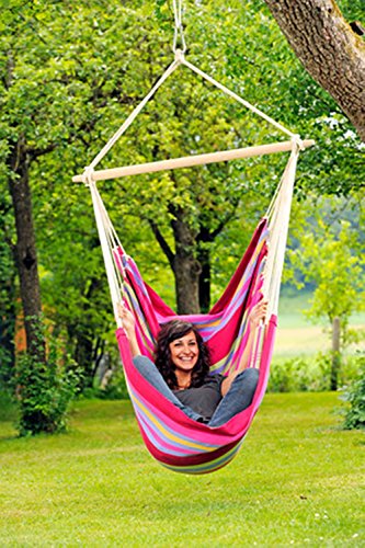 Byer of Maine Brazil Hanging Hammock Chair, Indoors and Outdoors, Recycled Cotton/Polyester Blend Canvas, Handwoven, Sorbet, 68" L X 42" W, Holds up to 240lbs