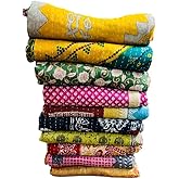 Marubhumi Indian Cotton Quilt Vintage Bedspreads, Throws, Ralli, Lot Kantha Reversible Bedcover Bedspread Throw Cotton Blanket Gudari -Single Pieces, Twin Assorted Color (1)
