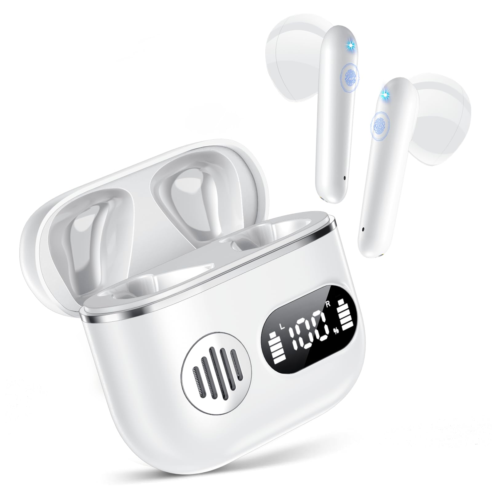 Wireless Earbuds 2026 Sport Bluetooth Headphones Stereo Earphones with ENC Mic Wireless Earphones In Ear Earbuds with Dual LED Display, 48H Playtime, Running Headphones IP7 Waterproof, Ceramic White โ image 1