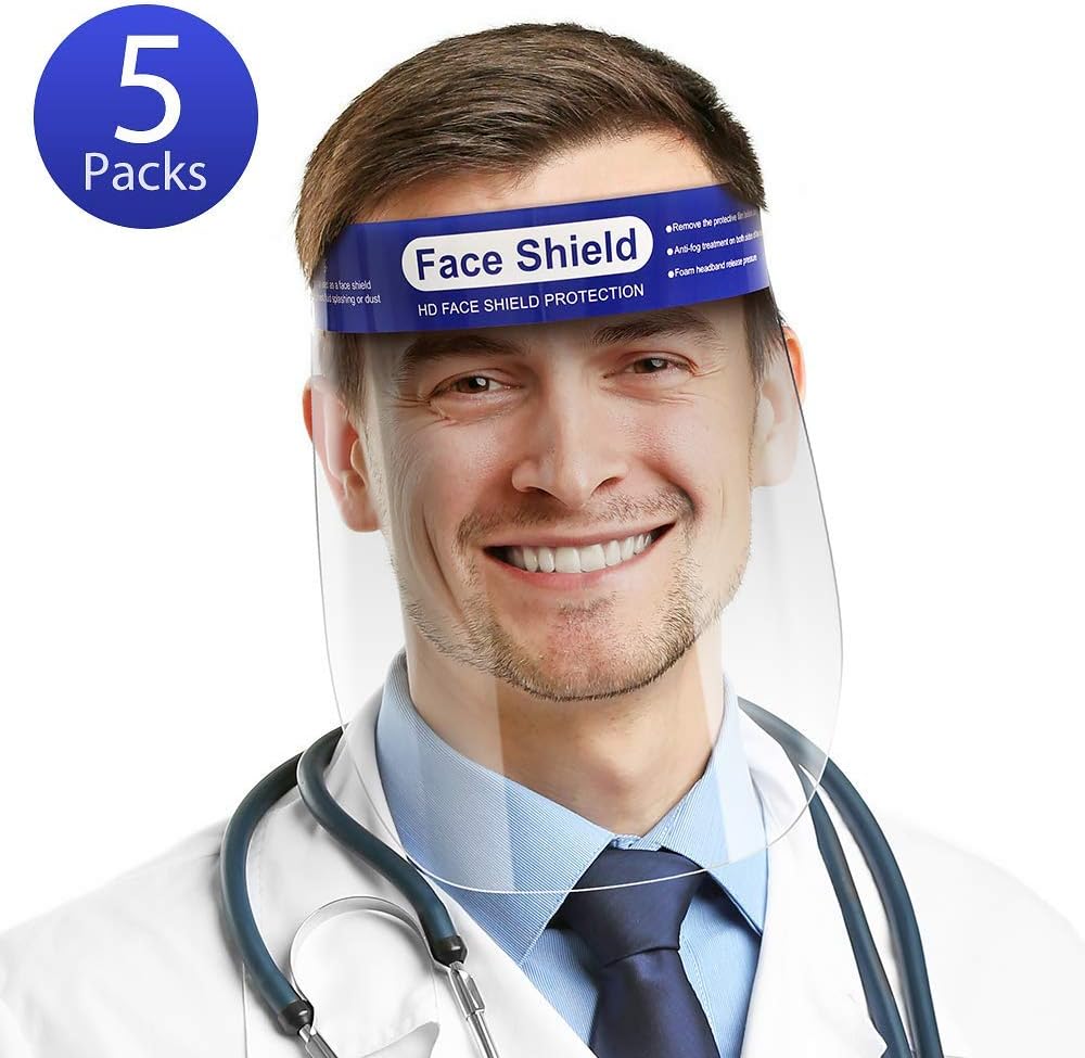 Face Shield 5 PCS - Plastic Face Shield Safety Clear Face Shield Full Face Shield Mask Protect Eyes and Face with Protective Comfort