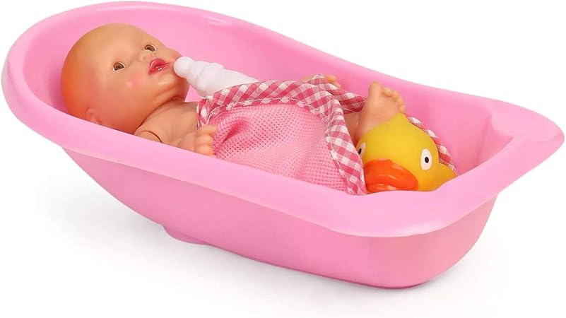 JOY STORIES Bubble Baby Doll with Toy and Bath Tub, Pink 12.5 cm