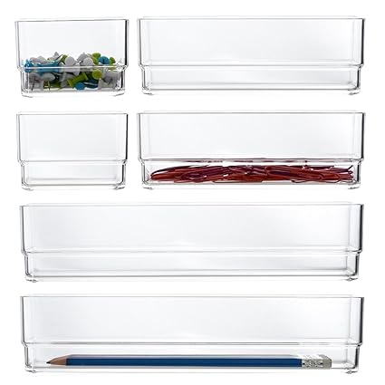 Clear Plastic Makeup Drawer Organizers 6 Piece Set Amazon Co Uk