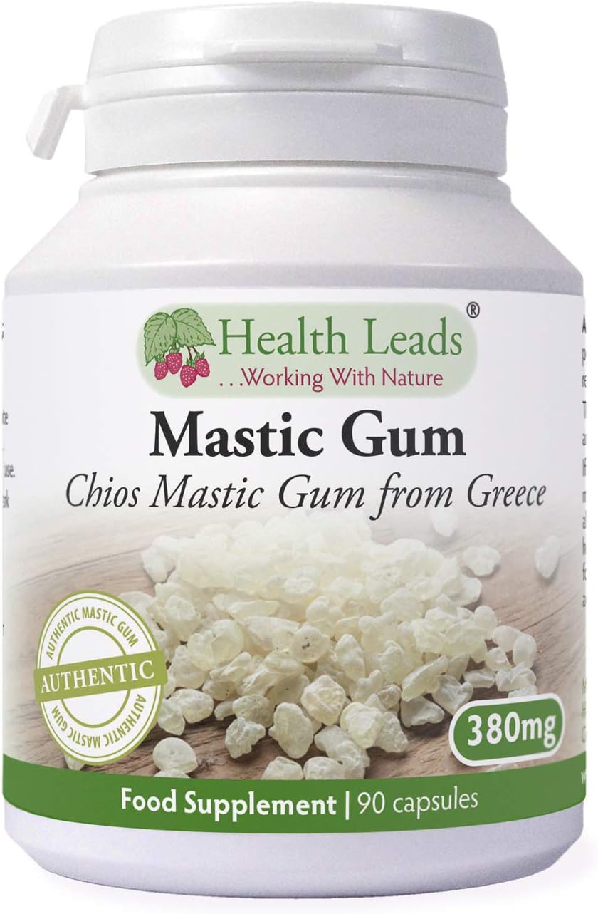 Natural Greek Chios (Xios) Mastic Gum 380mg x 90 Capsules, 100% Authentc Mastiha from Greece, Vegan