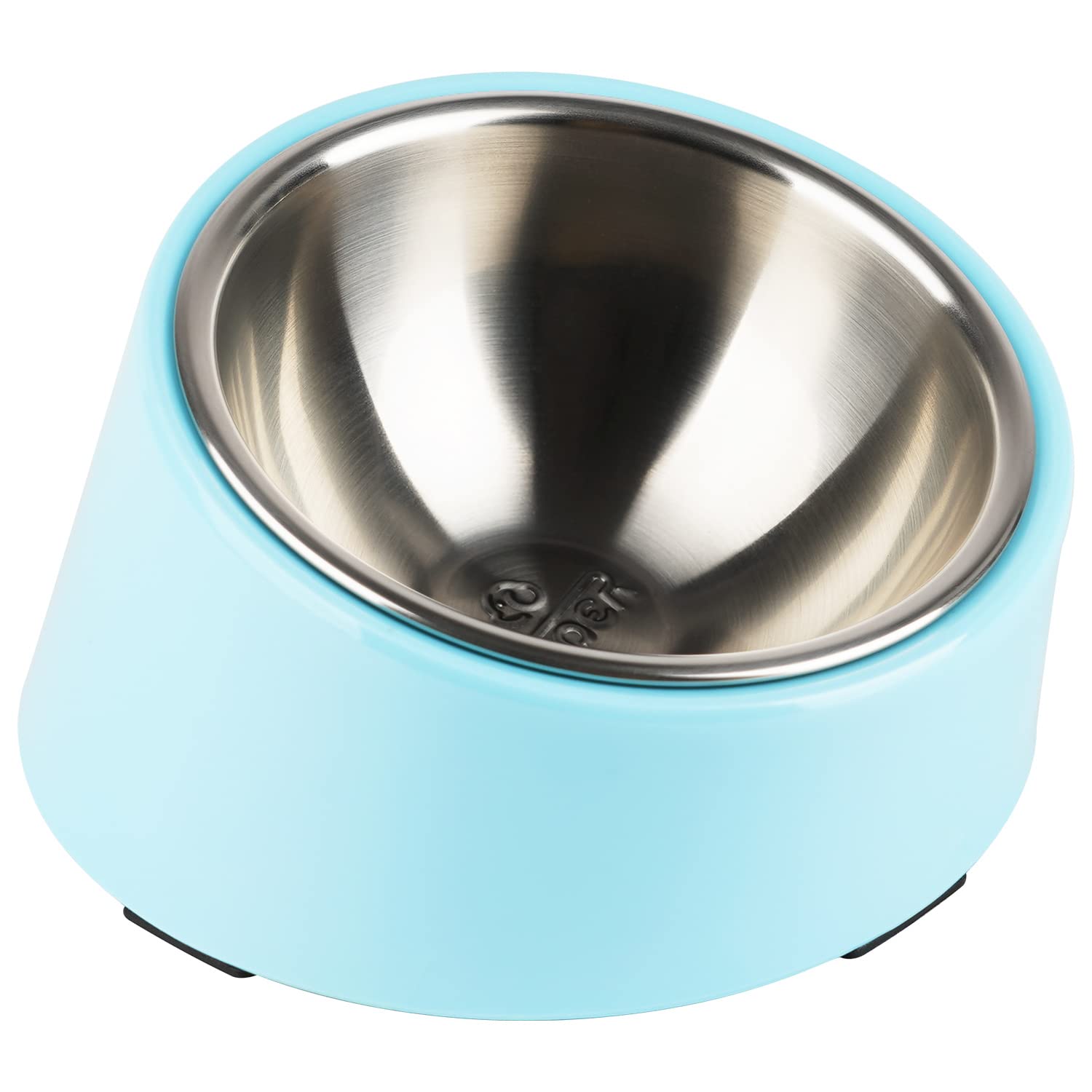 SuperDesign Mess Free 15° Slanted Bowl for Dogs and Cats, Tilted Angle Bulldog Bowl Pet Feeder, Non-Skid & Non-Spill, Easier to Reach Food M/300ml Light Blue