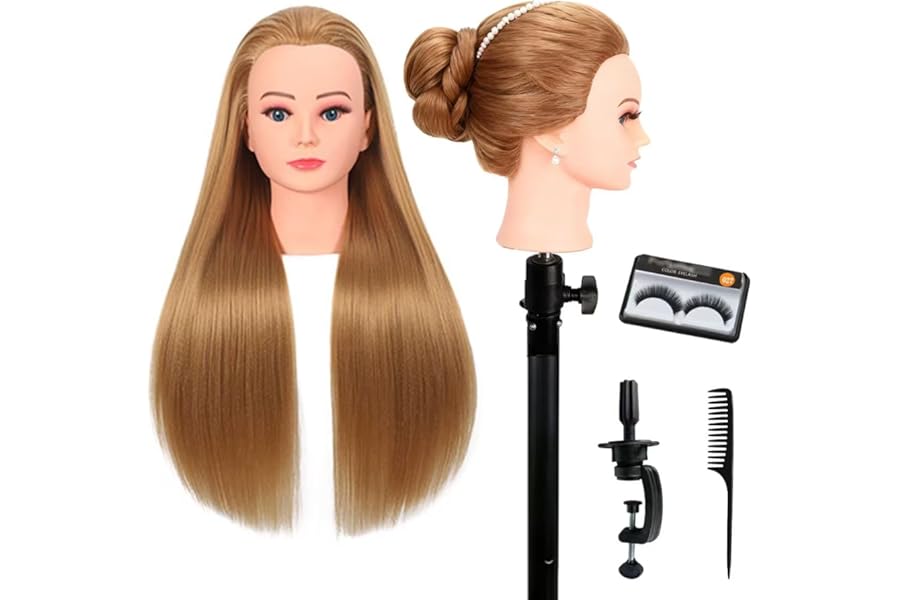 Mannequin Head 80% Human Hair for Braiding, Cosmetology Training, Hairstyling Practice – Realistic Doll Head for Beginners & Professionals