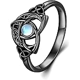 Daixiya Moon Celtic Rings for Women 925 Sterling Silver Moonstone Crescent Moon Celtic Knot Rings Irish Jewelry Gifts for Women