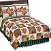 Collections Etc Revirsible Patchwork Quilt with Colorful Fall Leaves on White Background and Green Tone on Tone Leaves Reverse Side, Autumn Colors, Red and Green, King