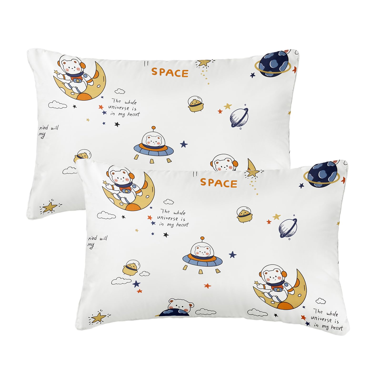 Vicloon Baby Toddler Pillowcase, 2 Pack 100% Cotton Pillow Cover, Cot Bed Pillow Pair Cases 40x60cm, Soft and Breathable Baby Pillowfor Boy & Girl Bedding, Kids Travel Pillow Pillowcase（White Space）