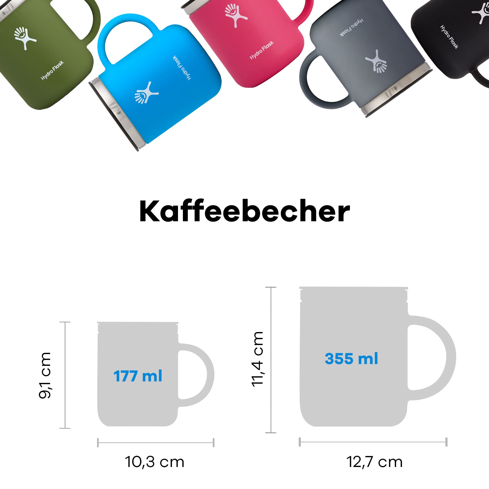HYDRO FLASK - Kaffeebecher 354ml (12 oz) - Vakuumisolierter Thermobecher aus Edelstahl - Isolierbecher mit Griff & Steckdeckel - Reise-Becher - Spülmaschinenfester Kaffeebecher - Indigo 3