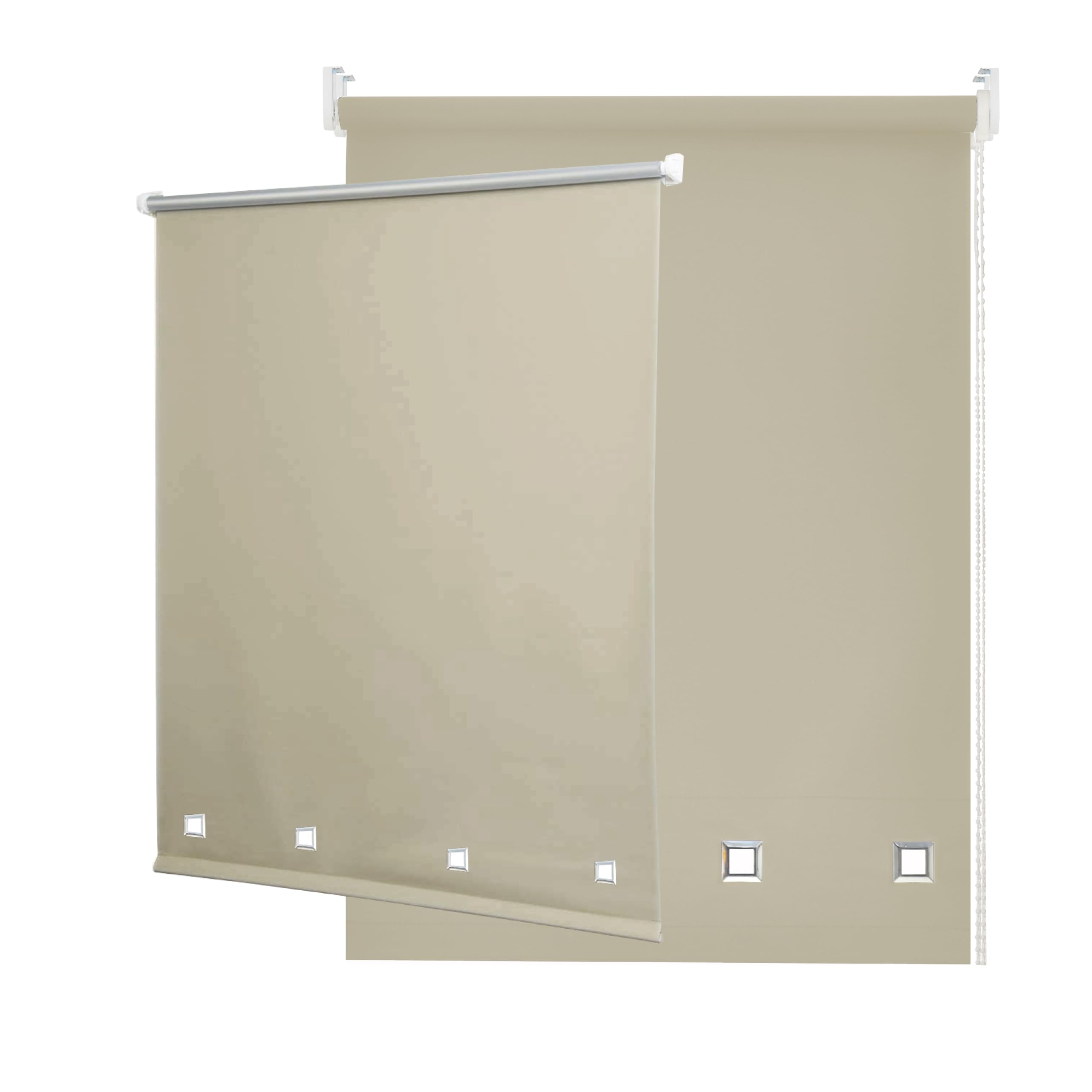 Funky Gadgets Square Eyelet Light Filtering Roller Blinds -Window Shades Easy Fit Polyester Fabric Daylight Trimmable Roller Blind- Child Safe Metal Tube with Fittings (W60 x L210cm, Natural)