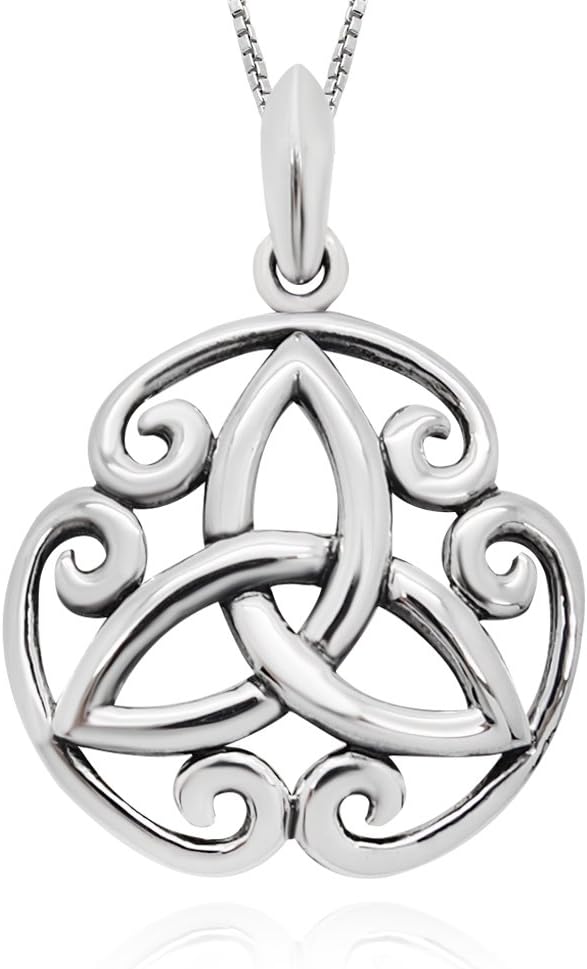 925 Sterling Silver Celtic Trinity Knot Round Pendant Necklace 18" for Women