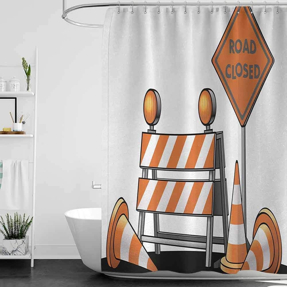 StarsART Shower Curtains Hooks Urban,Road Closed Sign with Traffic Warning Symbol with Blocker Stop Illustration,Light Orange Grey W48 x L72,Shower Curtain for Bathroom
