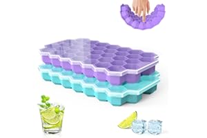 Upgrade Ice Cube Trays with Lid, 2 Pack, Silicone , 76 Cubes Ice Trays for Chilled Drinks, Whiskey & Cocktails, Stackable Fle