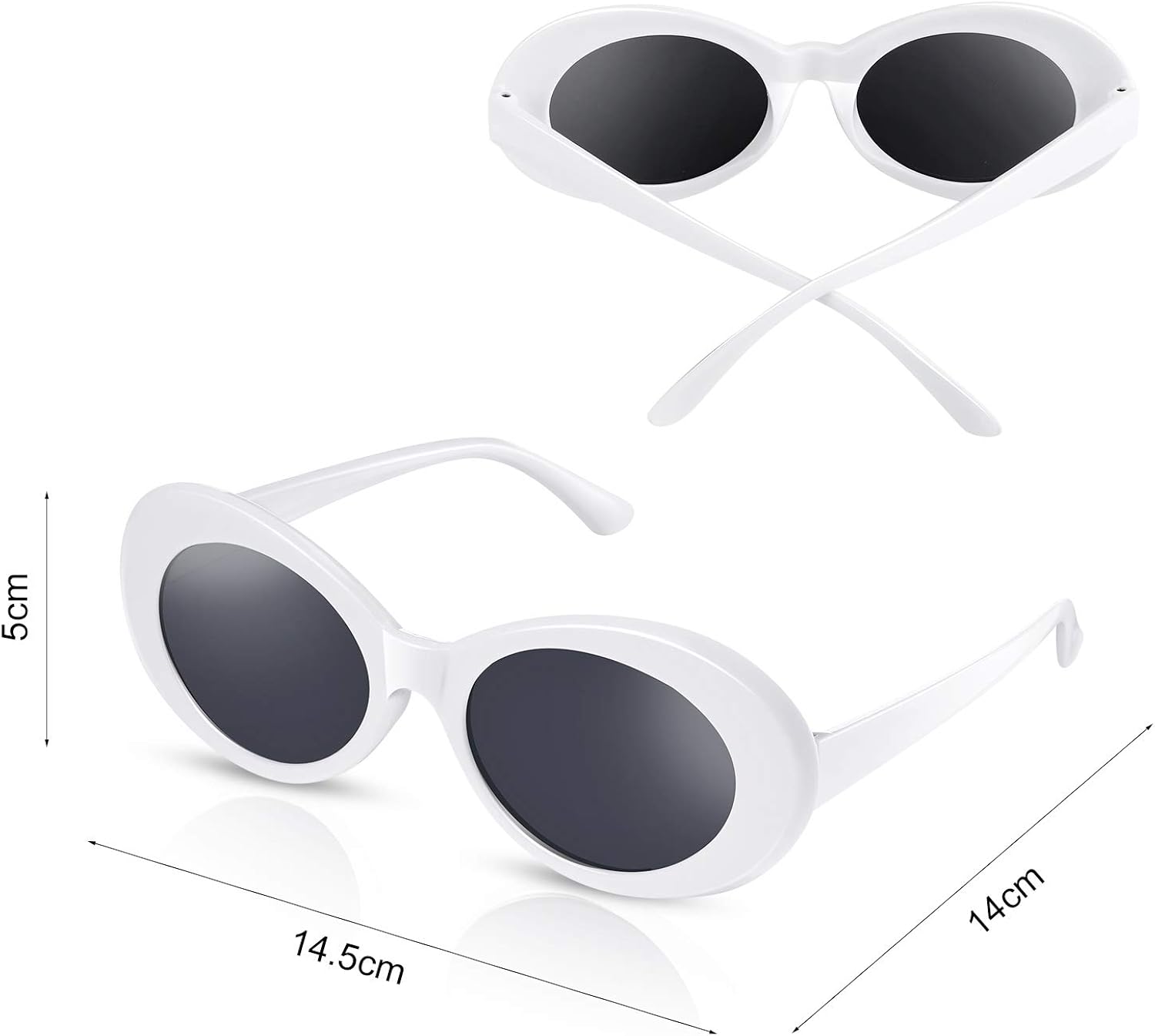 Frienda Clout Sunglasses Retro Goggle Fancy Dress Costume Men Women Glasses (Oval, White) - Image 3