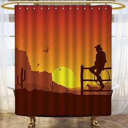 Amazon Com Western Shower Curtains Fabric Silhouette Of Cowboy In